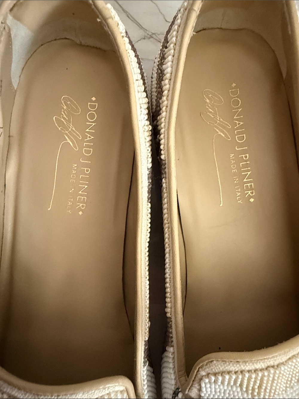 Donald J Pliner Beaded Dog Face Loafers in Beige and Tan - Picture 5 of 10